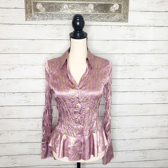 SLB Purple Gold Metallic Button Up Blouse - Picture 7 of 7